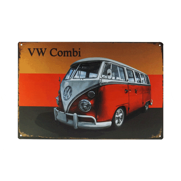 Placa Metal VW Kombi Red